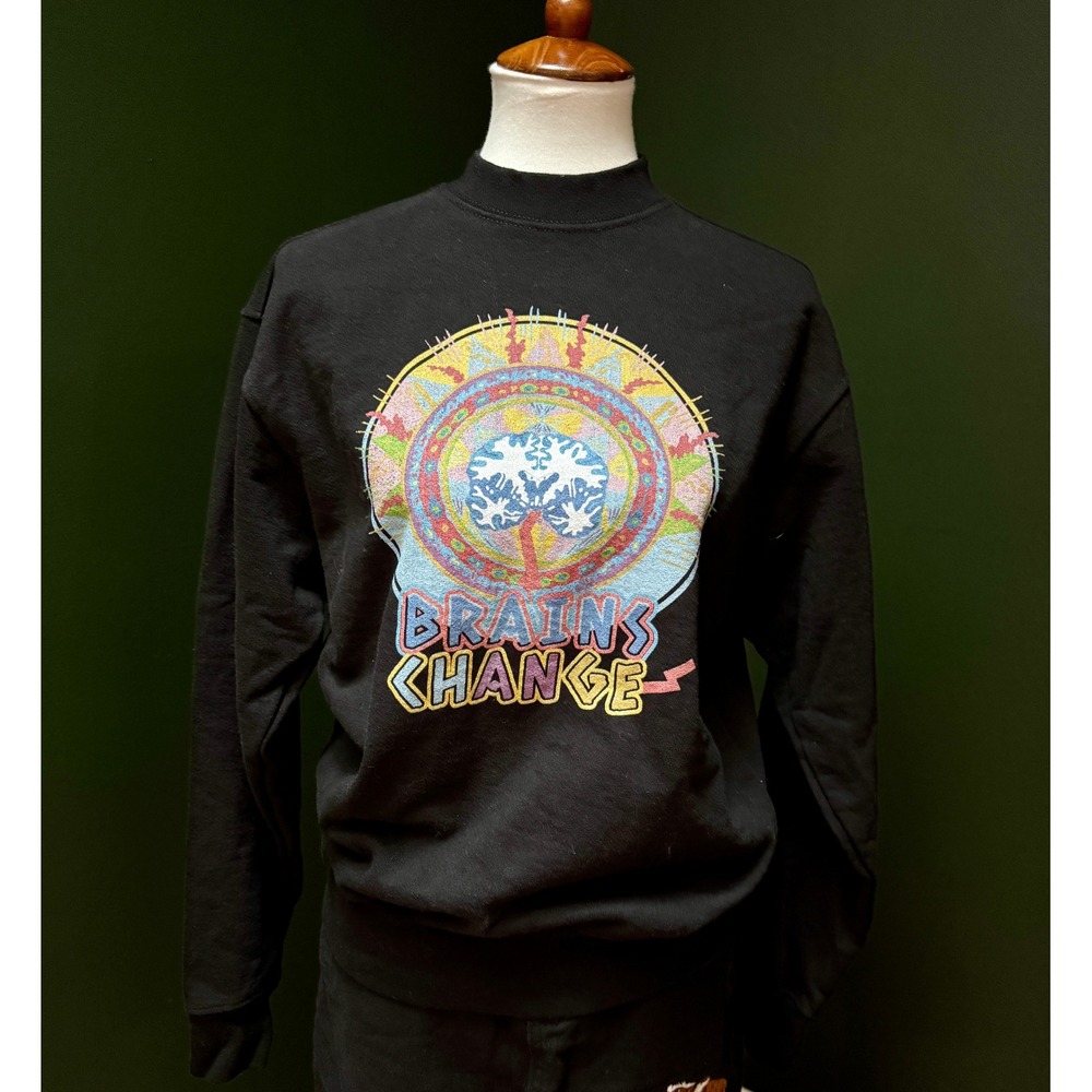 Brains Change Graphic‎ Black Crewneck Made in USA Size S